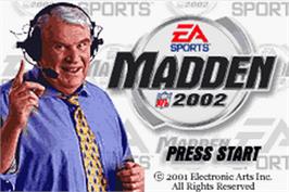 Title screen of Madden Nfl 2002 on the Nintendo Game Boy Advance.