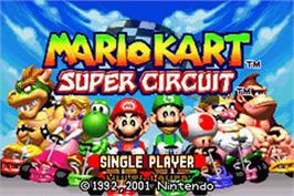 Title screen of Mario Kart - Super Circuit on the Nintendo Game Boy Advance.