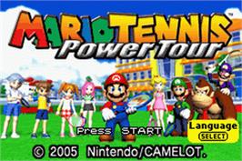 Title screen of Mario Tennis: Power Tour on the Nintendo Game Boy Advance.