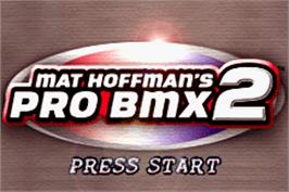 Title screen of Mat Hoffman's Pro BMX 2 on the Nintendo Game Boy Advance.