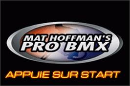 Title screen of Mat Hoffman's Pro Bmx on the Nintendo Game Boy Advance.
