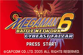Title screen of Mega Man Battle Network 6: Cybeast Falzar on the Nintendo Game Boy Advance.