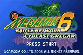 Title screen of Mega Man Battle Network 6: Cybeast Gregar on the Nintendo Game Boy Advance.