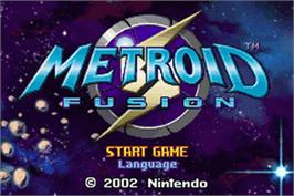 Title screen of Metroid Fusion on the Nintendo Game Boy Advance.