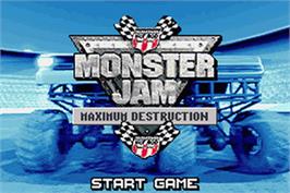Title screen of Monster Jam: Maximum Destruction on the Nintendo Game Boy Advance.