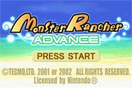Title screen of Monster Rancher Advance on the Nintendo Game Boy Advance.