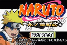 Title screen of Naruto Konoha Senki on the Nintendo Game Boy Advance.
