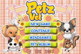 Title screen of Petz Vet on the Nintendo Game Boy Advance.
