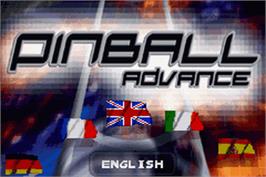 Title screen of Pinball Advance on the Nintendo Game Boy Advance.