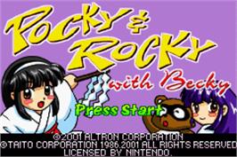 Title screen of Pocky & Rocky with Becky on the Nintendo Game Boy Advance.