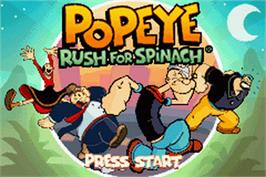 Title screen of Popeye: Rush for Spinach on the Nintendo Game Boy Advance.
