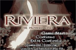 Title screen of Riviera: The Promised Land on the Nintendo Game Boy Advance.