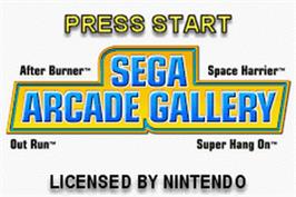 Title screen of Sega Arcade Gallery on the Nintendo Game Boy Advance.