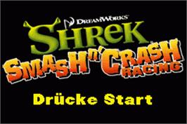 Title screen of Shrek Smash N' Crash Racing on the Nintendo Game Boy Advance.