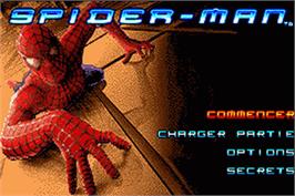 Title screen of Spider-man on the Nintendo Game Boy Advance.