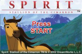 Title screen of Spirit: Stallion of the Cimarron on the Nintendo Game Boy Advance.