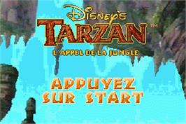 Title screen of Tarzan - L'appel De La Jungle on the Nintendo Game Boy Advance.