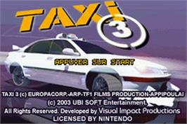 Title screen of Taxi 3 on the Nintendo Game Boy Advance.