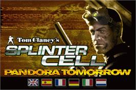 Title screen of Tom Clancy's Splinter Cell - Pandora Tomorrow on the Nintendo Game Boy Advance.