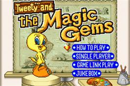 Title screen of Tweety And The Magic Gems on the Nintendo Game Boy Advance.