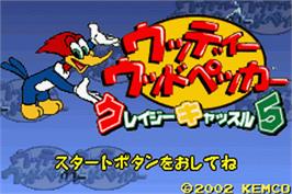 Title screen of Woody Woodpecker In Crazy Castle 5 on the Nintendo Game Boy Advance.