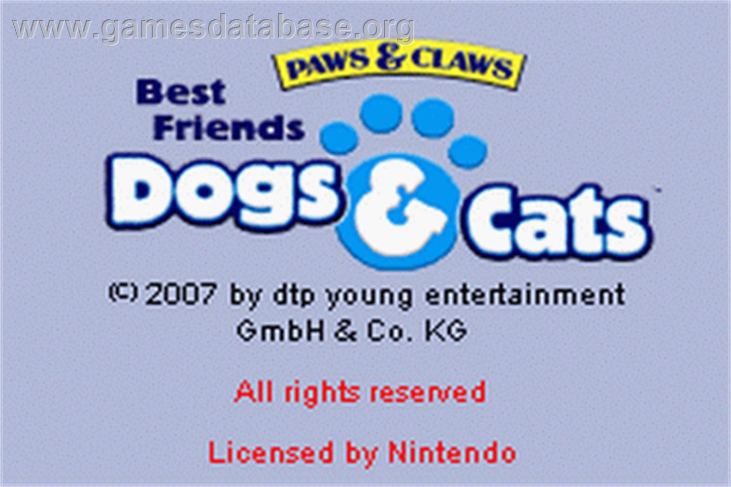 Paws And Claws - Best Friends - Dogs And Cats - Nintendo Game Boy Advance - Artwork - Title Screen