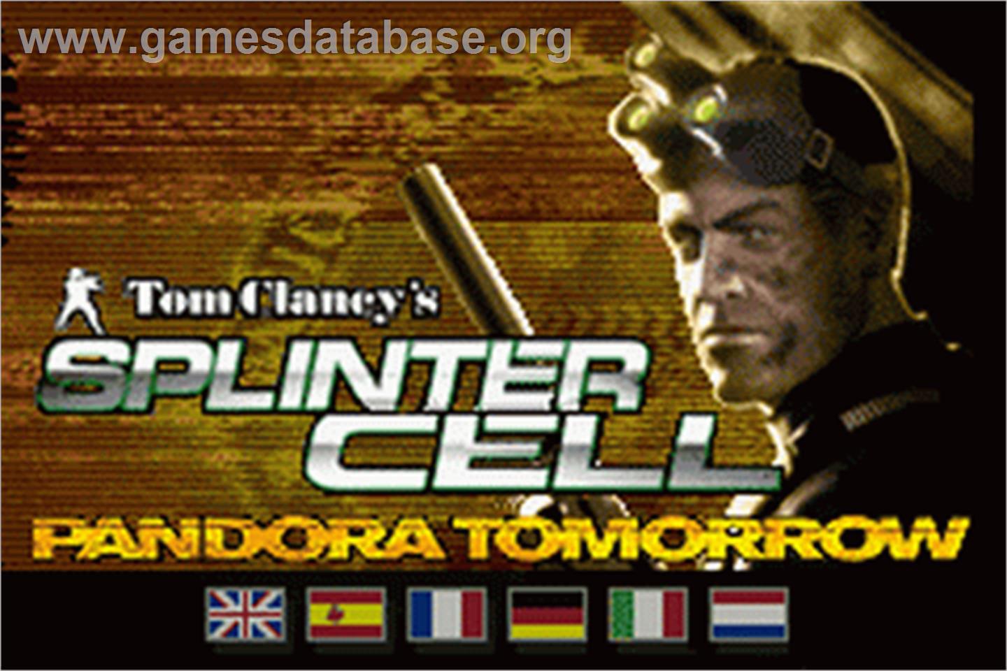 Tom Clancy's Splinter Cell - Pandora Tomorrow - Nintendo Game Boy Advance - Artwork - Title Screen