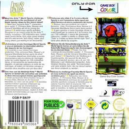 Box back cover for Antz World Sportz on the Nintendo Game Boy Color.