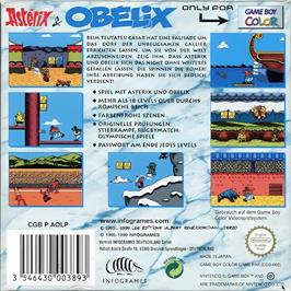 Box back cover for Asterix And Obelix on the Nintendo Game Boy Color.