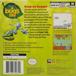 Box back cover for Bug's Life, A on the Nintendo Game Boy Color.