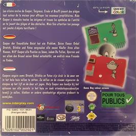 Box back cover for Casper on the Nintendo Game Boy Color.