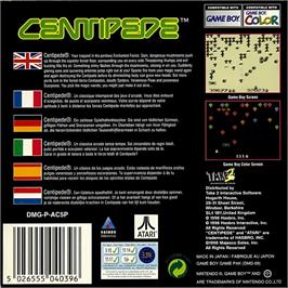 Box back cover for Centipede on the Nintendo Game Boy Color.