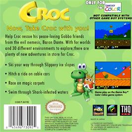 Box back cover for Croc on the Nintendo Game Boy Color.