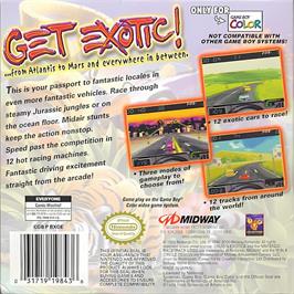 Box back cover for Cruis'n Exotica on the Nintendo Game Boy Color.