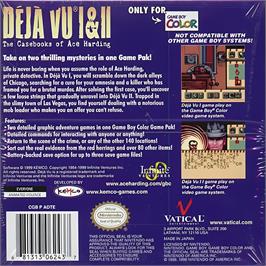 Box back cover for Deja Vu 1 And 2 - The Casebooks Of Ace Harding on the Nintendo Game Boy Color.