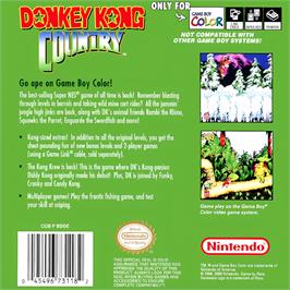 Box back cover for Donkey Kong Country on the Nintendo Game Boy Color.