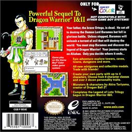 Box back cover for Dragon Warrior 3 on the Nintendo Game Boy Color.