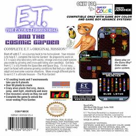 Box back cover for E.t. And The Cosmic Garden on the Nintendo Game Boy Color.