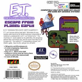 Box back cover for E.t. The Extra Terrestrial - Escape From Planet Earth on the Nintendo Game Boy Color.