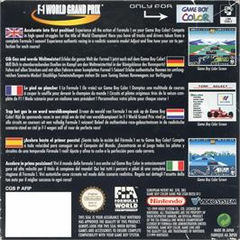 Box back cover for F-1 World Grand Prix on the Nintendo Game Boy Color.