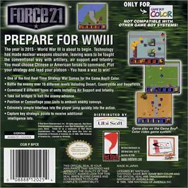 Box back cover for Force 21 on the Nintendo Game Boy Color.