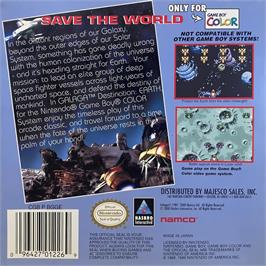 Box back cover for Galaga - Destination Earth on the Nintendo Game Boy Color.