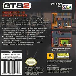 Box back cover for Grand Theft Auto 2 on the Nintendo Game Boy Color.