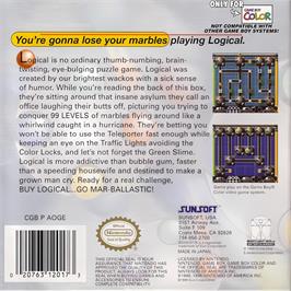 Box back cover for Logical on the Nintendo Game Boy Color.