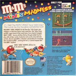 Box back cover for M And M's Minis Madness on the Nintendo Game Boy Color.