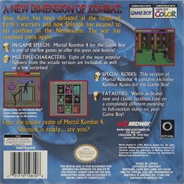 Box back cover for Mortal Kombat 4 on the Nintendo Game Boy Color.