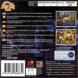 Box back cover for New Addams Family Series, The on the Nintendo Game Boy Color.