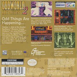 Box back cover for Oddworld Adventures 2 on the Nintendo Game Boy Color.