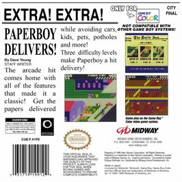 Box back cover for Paperboy on the Nintendo Game Boy Color.