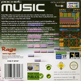 Box back cover for Pocket Music on the Nintendo Game Boy Color.
